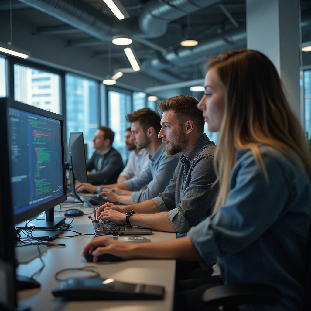 Estudiantes colaborando en proyectos tech