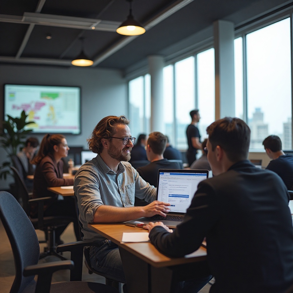 Estudiantes de Argentina Tech Academy programando en aula moderna